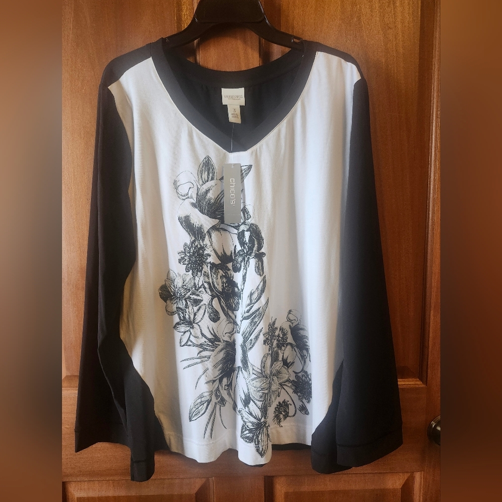 Chico's Black and White Floral Women's Top